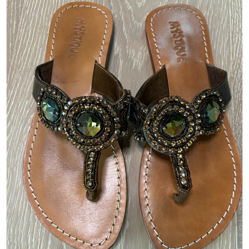 Stunning Mystique Leather and crystal sandals size 8
